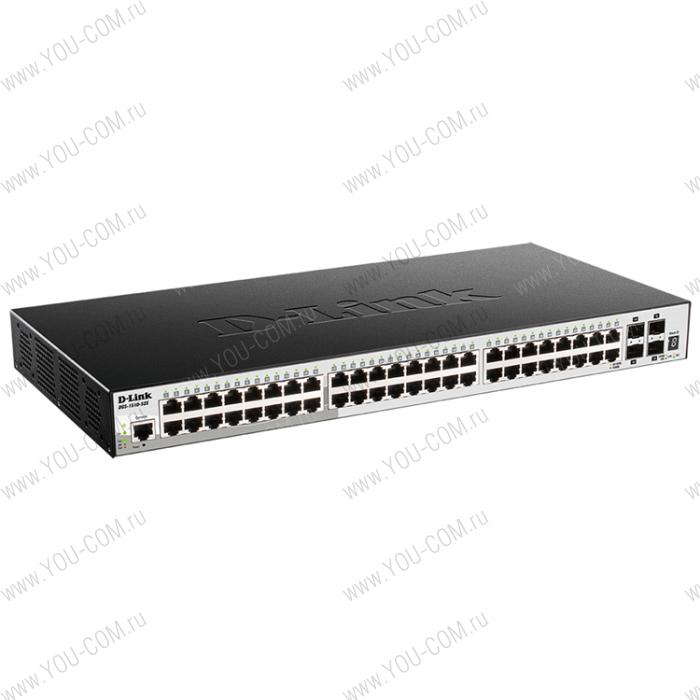 Коммутатор D-Link DGS-1510-52X/A2A, PROJ L2+ Smart Switch with 48 10/100/1000Base-T ports and 4 10GBase-X SFP+ ports.16K Mac address, 802.3x Flow Control, 802.3ad Link Aggregation, 802.1Q VLAN, Traffic Segmenta