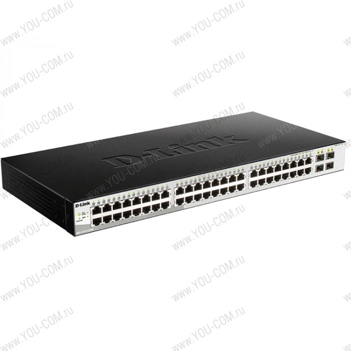 D-Link DGS-1210-52MP/ME/B1A, L2 Managed Switch with 48 10/100/1000Base-T ports and 4 1000Base-X SFP ports  (8 PoE ports 802.3af/802.3at (30 W), 40 PoE ports 802.3af (15,4 W), PoE Budget 370 W).16K M