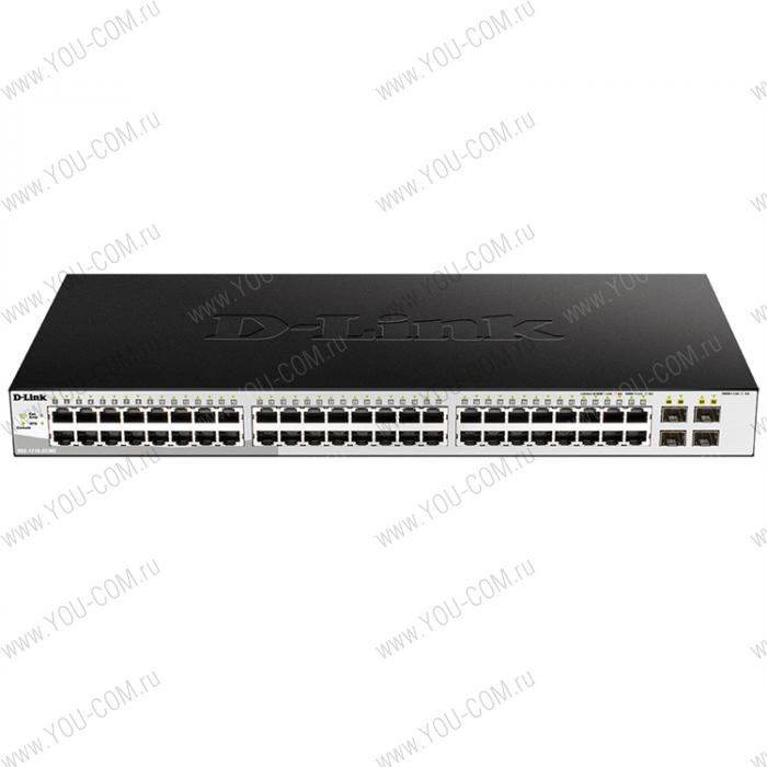 Коммутатор D-Link DGS-1210-52/ME/B1A, L2 Managed Switch with 48 10/100/1000Base-T ports and 4 1000Base-X SFP ports.16K Mac address, 802.3x Flow Control, 4K of 802.1Q VLAN, 802.1p Priority Queues, Traffic Segmen