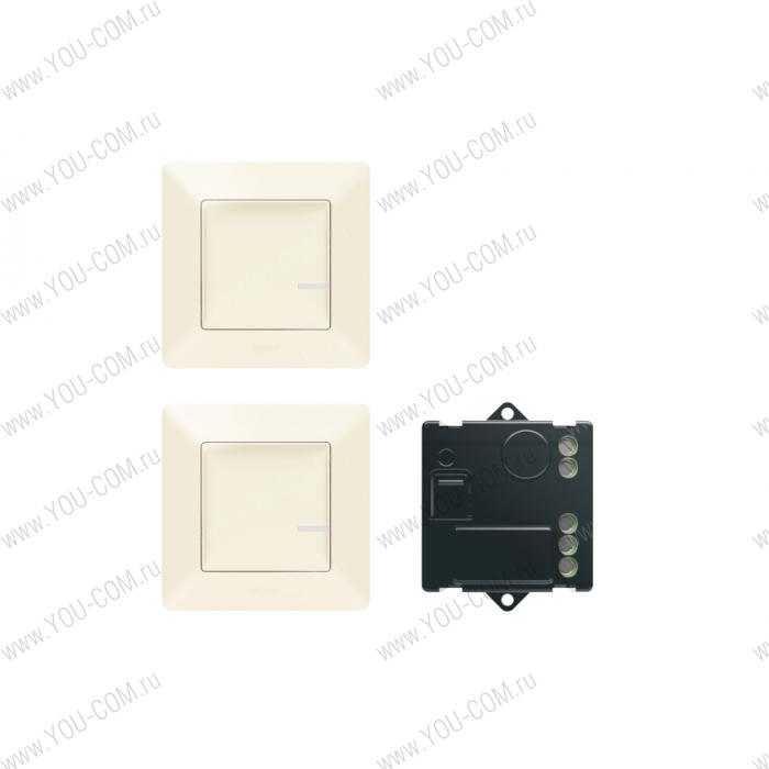Пакет для управления освещением c 2х мест. [752250] Legrand Valena Life with NETATMO - Микромодуль реле 300 Вт 240В + два умных беспроводных 1-клавишных выключателя. - Цвет Слоновая кость