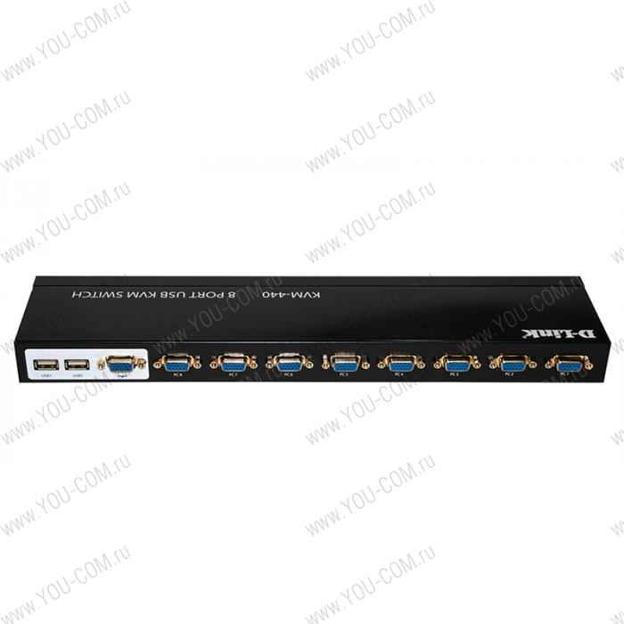 D-Link KVM-440/C1A, 8-port KVM Switch with VGA, USB ports.Control 8 computers from a single keyboard, monitor, mouse, Supports video resolutions up to 2048 x 1536, Switching using front panel