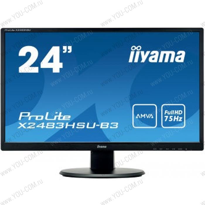 Монитор 23,8" Iiyama ProLite X2483HSU-B3 1920x1080@75Гц VA LED 16:9 4ms VGA HDMI DP 2*USB2.0 80M:1 3000:1 178/178 250cd Tilt Speakers Black