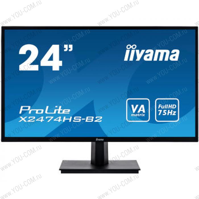 Монитор 23,6 Iiyama ProLite X2474HS-B2 1920x1080@75Гц VA LED 16:9 4ms VGA HDMI DP 80M:1 3000:1 178/178 250cd Tilt Speakers Black