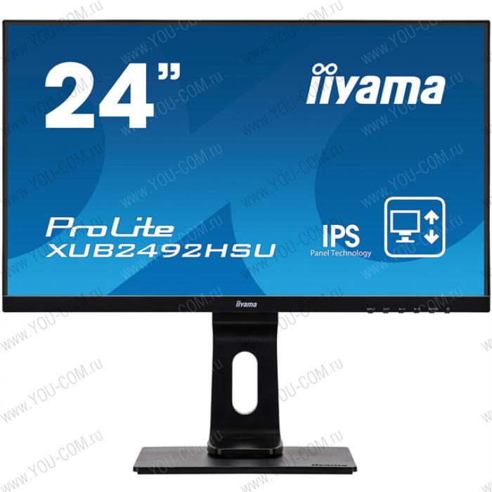 Монитор 23,8" Iiyama ProLite XUB2492HSU-B1 1920x1080 IPS LED 16:9 4ms VGA HDMI DP 2*USB2.0 5M:1 1000:1 178/178 250cd HAS Pivot Tilt Swivel Speakers Black