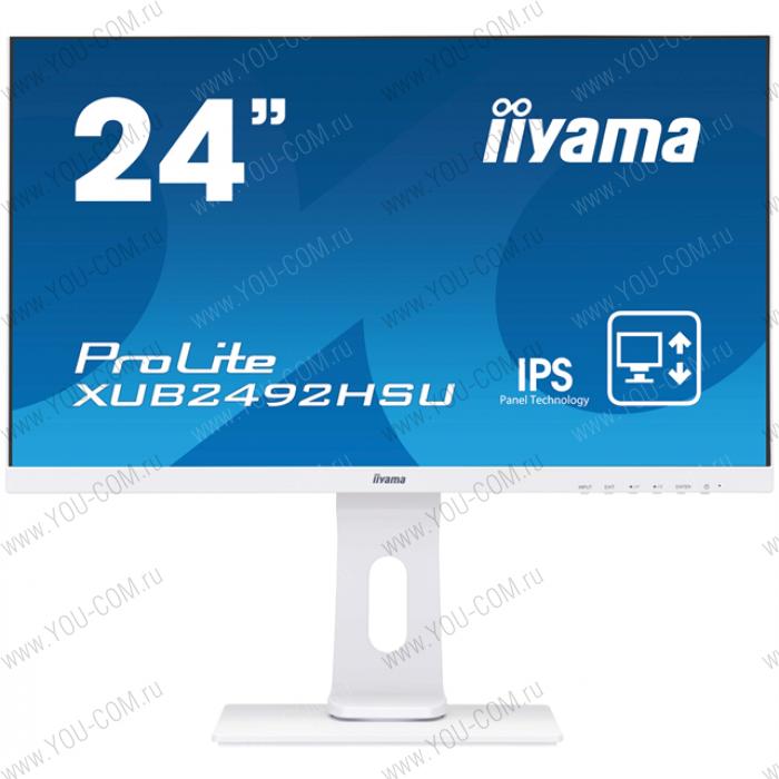 Монитор 23,8" Iiyama ProLite XUB2492HSU-W1 1920x1080 IPS LED 16:9 4ms VGA HDMI DP 2*USB2.0 5M:1 1000:1 178/178 250cd HAS Pivot Tilt Swivel Speakers White