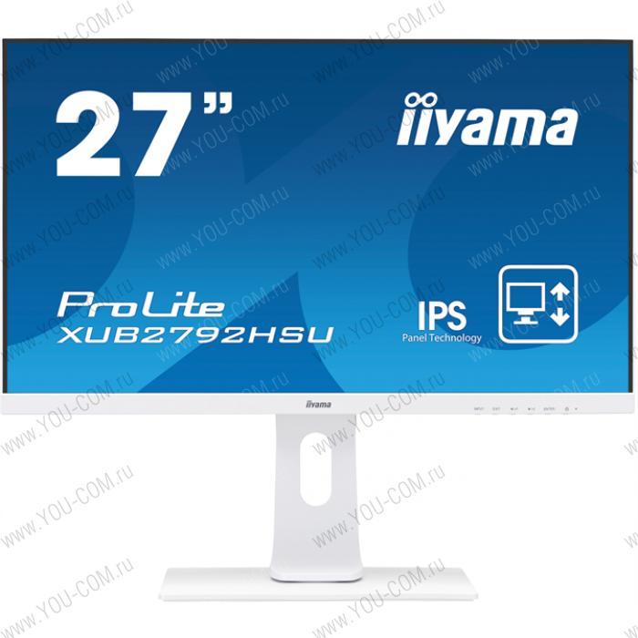 Монитор 27'' Iiyama ProLite XUB2792HSU-W1 1920x1080@75Гц IPS LED 16:9 4ms VGA HDMI DP 2*USB2.0 80M:1 1000:1 178/178 250cd HAS Pivot Tilt Swivel Speakers White