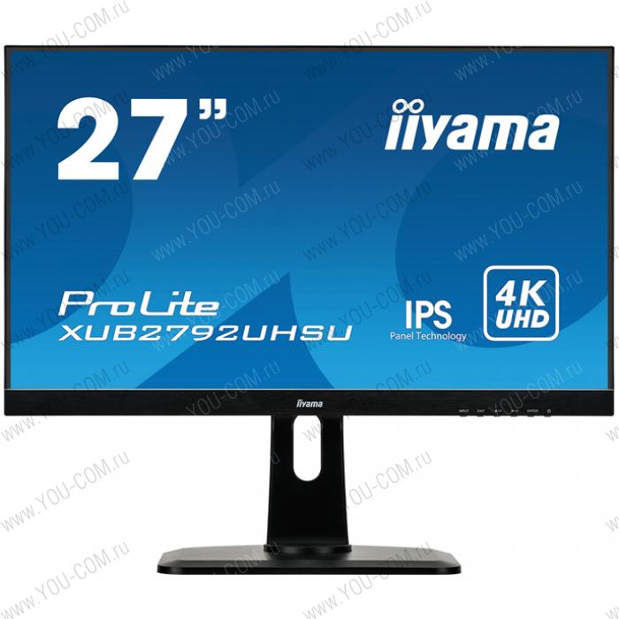 Монитор 27" Iiyama ProLite XUB2792UHSU-B1 3840x2160@60Гц IPS LED 16:9 4ms DVI HDMI DP 2*USB3.0 80M:1 1000:1 178/178 300cd HAS Pivot Swivel Tilt 2*Speakers 2Вт Black