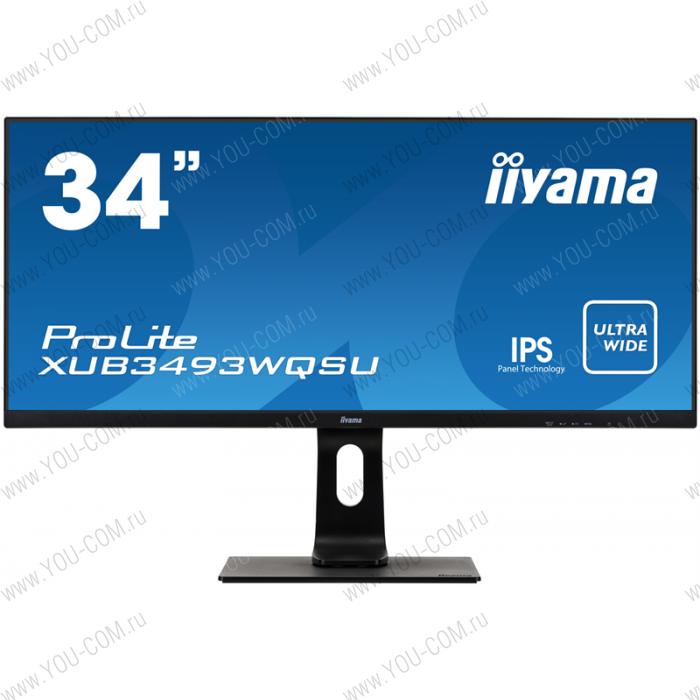 Монитор 34'' Iiyama ProLite XUB3493WQSU-B1 3440x1440@75Гц IPS LED 21:9 4ms 2*HDMI DP 2*USB3.0 80M:1 1000:1 178/178 400cd HAS Tilt Swivel Speakers Black