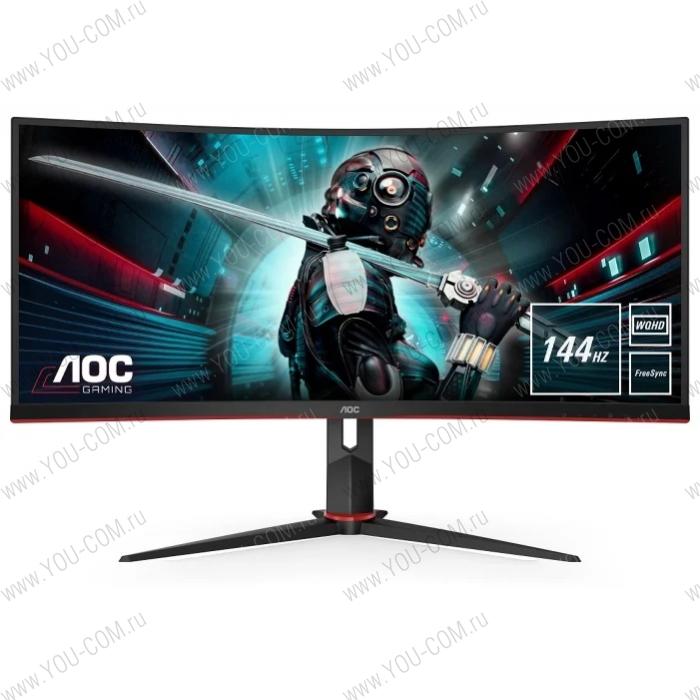 Монитор 35" AOC CU34G2X Curved 3440x1440@144Hz VA LED 21:9 1ms 2*HDMI 2*DP 4*USB3.0 80M:1 178/178 300cd HAS Tilt Swivel Black-Red