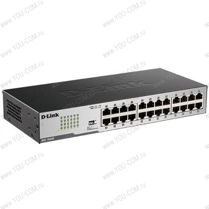 D-Link DGS-1024D/I1A, L2 Unmanaged Switch with 24 10/100/1000Base-T ports.16K Mac address, Auto-sensing, 802.3x Flow Control, Auto MDI/MDI-X for each port, 802.1p QoS, D-Link Green technology, Metal c