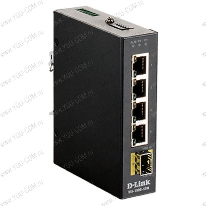 D-Link DIS-100G-5SW/A1A, L2 Unmanaged Industrial Switch with 4 10/100/1000Base-T ports and 1 1000Base-X SFP ports.2K Mac address, Jumbo Frame 9K, Auto-sensing, 802.3x Flow Control, Stand-alone, Auto