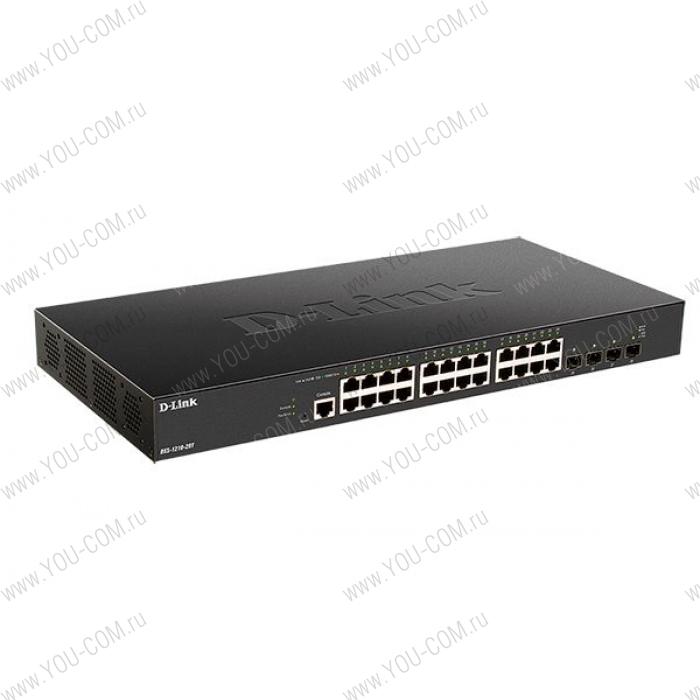 Коммутатор D-Link DXS-1210-28T/A1A, L2+ Smart Switch with 24 10GBase-T ports and 4 25GBase-X SFP28 ports.32K MAC address, 680Gbps switching capacity, 802.3x Flow Control, 802.3ad Link Aggregation, 4K of 802.