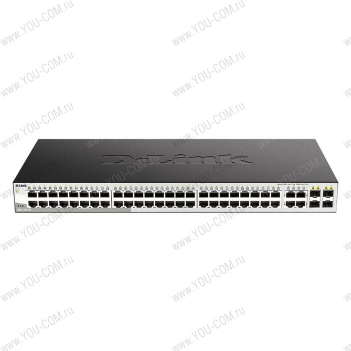 Коммутатор D-Link DGS-1210-52/F2A, L2 Smart Switch with 48 10/100/1000Base-T ports and 4 1000Base-T/SFP combo-ports.16K Mac address, 802.3x Flow Control, 256 of 802.1Q VLAN, VID range 1-4094, 4 IP Interface,