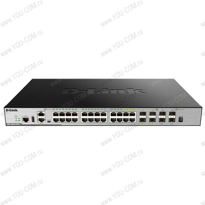 Коммутатор D-Link DGS-3630-28TC/A2ASI, PROJ L3 Managed Switch with 20 10/100/1000Base-T ports and 4 100/1000Base-T/SFP combo-ports and 4 10GBase-X SFP+ ports. 68K Mac address, Physical stacking (up to 9 devices