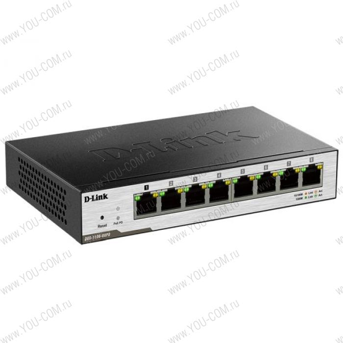 Коммутатор D-Link DGS-1100-08PD/B1BL2 Smart Switch with 7 10/100/1000Base-T ports and 1 10/100/1000Base-T PD port(2 PoE ports 802.3af (15,4 W), PoE Budget 18W from 802.3at / 8W from 802.3af)8K Mac address, 802.3