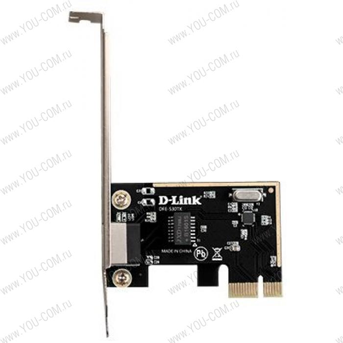 Сетевой адаптер D-Link DFE-530TX, PCI-Express Network Adapter with 1 10/100Base-TX RJ-45 port. Wake-On-LAN, 802.3x Flow Control, Microsoft Windows 10 32/64 bits, Microsoft Windows 8/8.1 32/6