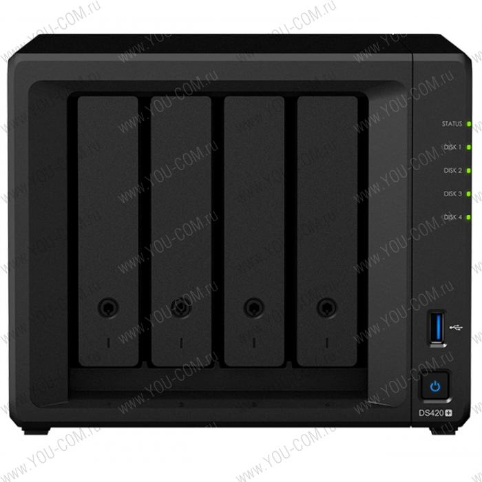СХД Synology DS420+ QC2,0GhzCPU/2GB(upto6)/RAID0,1,10,5,6/up to 4HDDs SATA(3,5' or 2,5')/2xUSB3.0/2GigEth/iSCSI/2xIPcam(up to 25)/1xPS/3YW(repl DS418play)'
