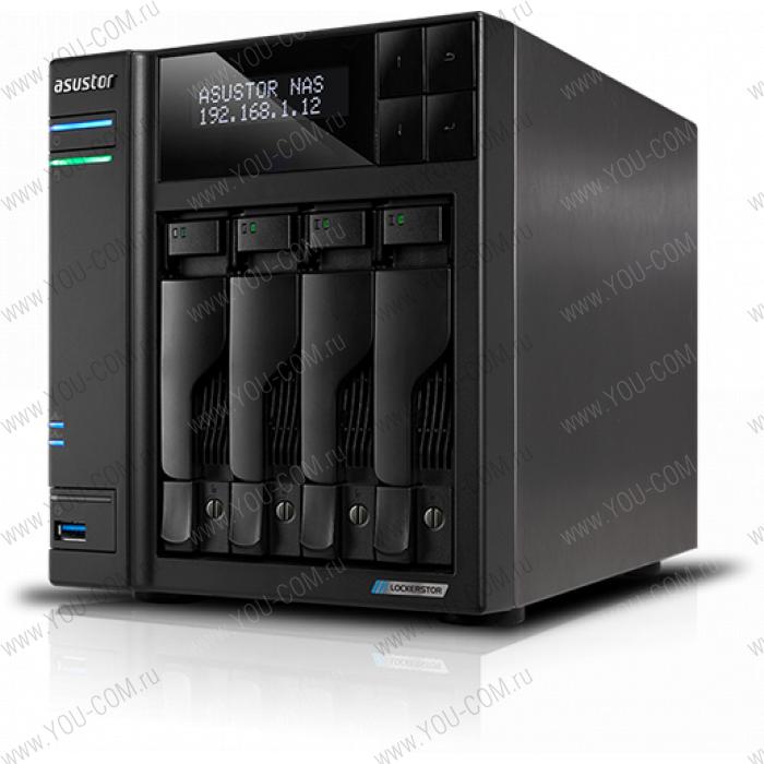 ASUSTOR AS6604T 4-Bay NAS/Media player/Intel Celeron J4125 2.0GHz, up to 2.7 GHz(Quad-Core), 4GB SO-DIMM DDR4, noHDD(HDD,SSD),/2x1GbE(LAN)/3xUSB3.2,HDMI; 90IX01E0-BW3S10