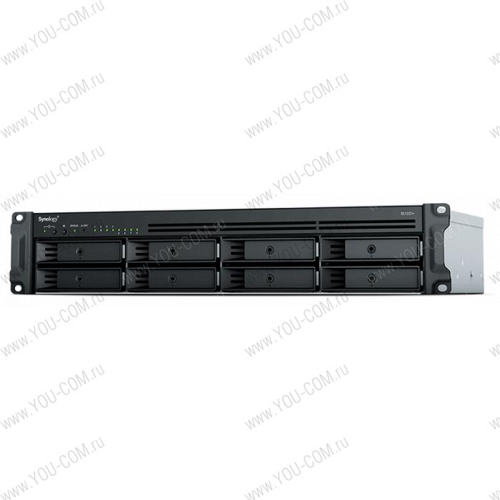 СХД Synology RS1221RP+ Rack 2U, QC2.2GHzCPU/4GbDDR4(upto32)/RAID0,1,5,6,10/upto 8 hot plug HDDs SATA(3,5'or2,5')(upto 12 with RX418)/2xUSB3.2/1eSATA/iSCSI/4xGbE(+1Expslot)/2xIPcam(upto 40)/2xPS/norail