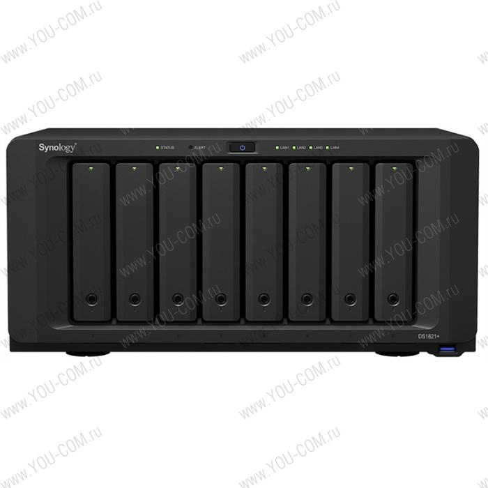 СХД Synology DS1821+ QC2,2GhzCPU/4GbDDR4(upto32)/RAID0,1,10,5,6/upto 8hot plug HDD SATA(3,5' or 2,5')(upto18 with 2xDX517)+ 2 M2 slots/4xUSB3.2/2eSATA/4GigE(+1Expslot)/iSCSI/2xIPcam(upto40)/1xPS/3YW repl DS1819+