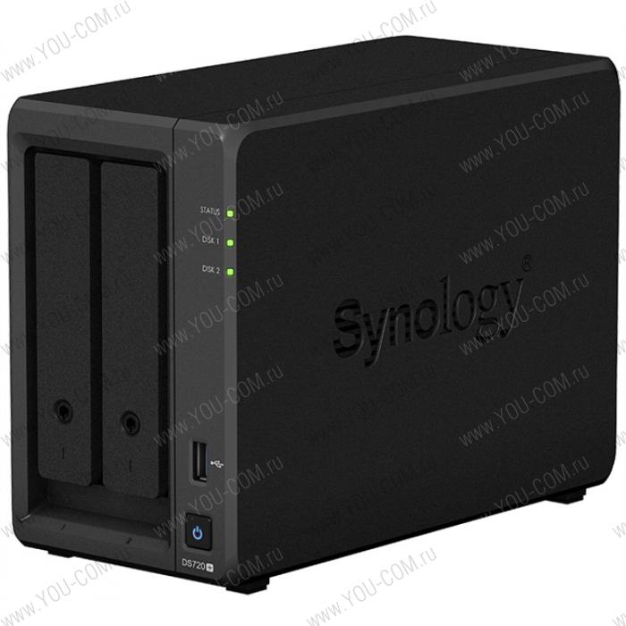 СХД Synology DS720+ QC2,0GhzCPU/2GB(upto6)/RAID0,1,10,5,6/up to 2HDDs SATA(3,5' or 2,5')(upto 7 with DX517)/2xUSB3.0/2GigEth/iSCSI/2xIPcam(up to40)/1xPS/3YW (repl DS718+)'