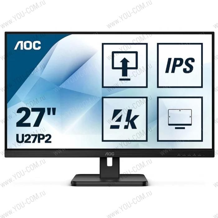 Монитор AOC 27"  U27P2 IPS LED,16:9, 3840x2160, 4ms, 350 cd/m2, 178°/178°, 1000M:1, 60Hz, HDMI, DisplayPort , USB ,VESA, Flicker-Free, динамики