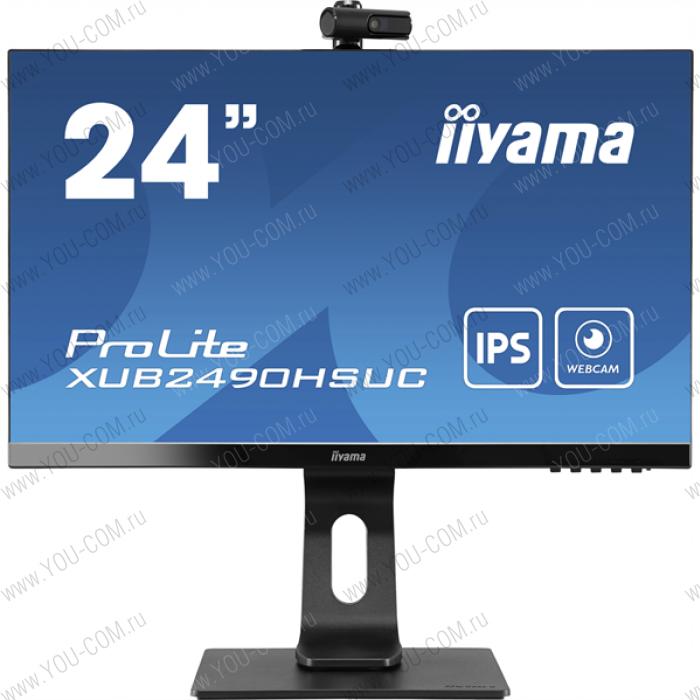 Монитор 23,8" Iiyama ProLite XUB2490HSUC-B1 1920x1080@60Гц IPS LED 16:9 4ms VGA HDMI DP 1*USB2.0 80M:1 1000:1 178/178 250cd Full HD webcam 2MP and microphone HAS Pivot Tilt Swivel Speakers Black