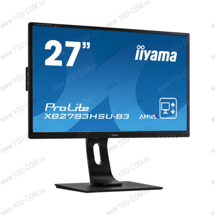 Монитор 27" Iiyama ProLite XB2783HSU-B3 1920x1080@75Гц VA LED 16:9 4msVGA HDMI DP 2*USB3.0 80M:1 3000:1 178/178 300cd HAS Pivot Tilt Swivel Speakers Black