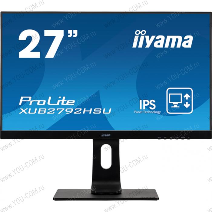 Монитор 27" Iiyama ProLite XUB2792HSU-B1 1920x1080@75Гц IPS LED 16:9 4ms VGA HDMI DP 2*USB2.0 80M:1 1000:1 178/178 250cd HAS Pivot Tilt Swivel Speakers Black