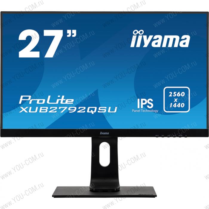 Монитор 27" Iiyama ProLite XUB2792QSU-B1 2560x1440@70 Гц, IPS, 5 мс, 1000:1, 350 Кд/м², 178°/178°, HDMI, DisplayPort, DVI-D, USB х2 шт, AMD FreeSync,VESA,динамики
