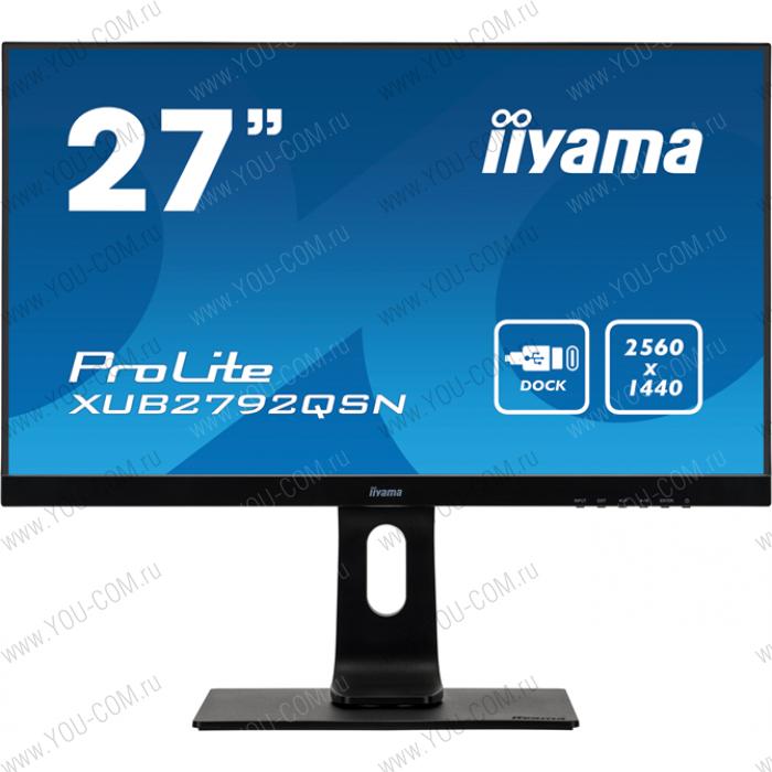 Монитор 27" Iiyama PROLITE XUB2792QSN-B1IPS LED,16:9, 2560 x 1440, 4ms, 350 cd/m2, 178°/178°, 1000M:1, 75Hz, HDMI, DisplayPort , USB, Flicker Free, VESA, динамики