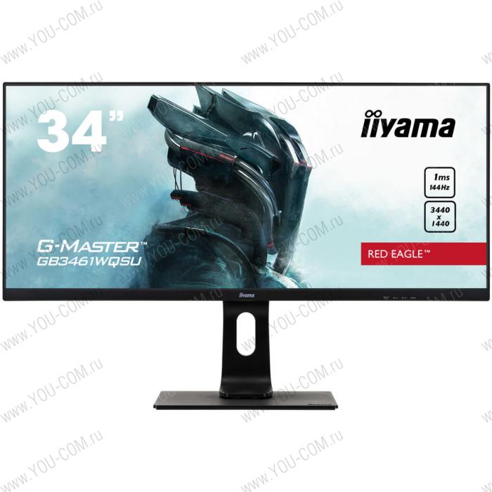 Монитор 34" Iiyama G-MASTER GB3461WQSU-B1 3440x1440@144Гц IPS LED 21:9 1ms 2*HDMI DP 2*USB3.0 80M:1 1000:1 178/178 350cd HAS Tilt Swivel Speakers Black