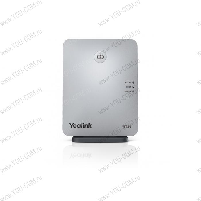 DECT репитер Yealink RT30 -  Yealink W52P, W56P ,  W60P,  Индикаторы Power, DECT, Relay,   Поддержка Plug-and-play и HD Voice,  Совместимость с DECT CAT-iq 2.0,   Совместимость с базовой станцией Yealink W60B DECT