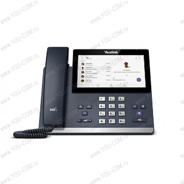 IP-телефон Yealink MP54-TEAMS   Optima HD,  ОС Android 9.0,  Цветной сенсорный 7" LCD-экран с разрешением 800x480 точек,  Персональный режим / общий режим,  Вход с учетными данными пользователя,  Блокировка / разблокировка телефона,  Экстренные вызовы,  Изменение заставки,  Энергосбережение,  Поддержка USB-гарнитуры,  Поддержка Bluetooth-модуля Yealink BT41,  Поддержка Wi-Fi-модуля Yealink WF50,  Поддержка гибридного режима SIP/Teams,   Кодеки: SILK, Opus, G.722, G.722.1, G.722.1C, G.711 (A/µ), G.723, G.726, G.729AB, ILBC,   DTMF: In-band, Out-of-band(RFC2833) и SIP INFO,  Caller ID с именем, номером и фото,  LED-индикатор питания и MWI,  Технология Yealink Noise Proof,  2 х RJ45 Ethernet-порта 10/100/1000 Мбит/с,  1 x USB-порт,  1 х RJ9 для подключения трубки,  1 х RJ9 для подключения гарнитуры,  Поддержка PoE (IEEE 802.3af) Class 3