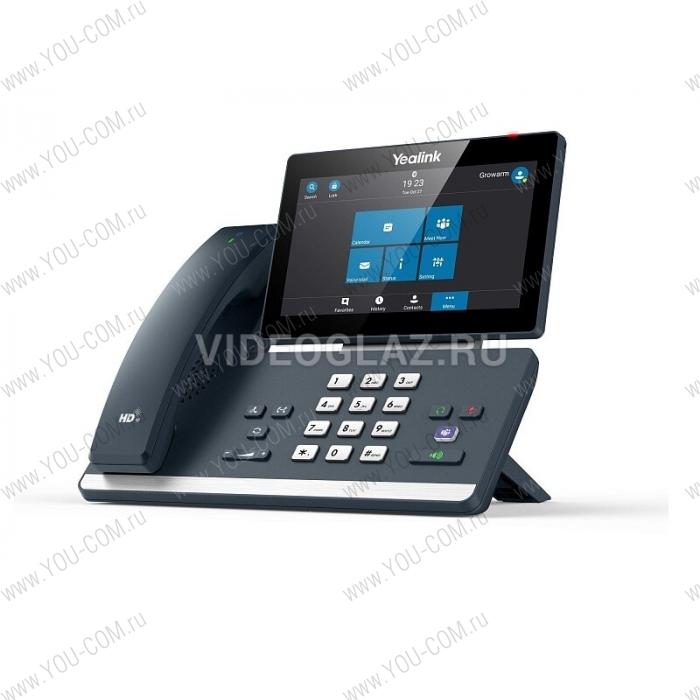 IP-телефон  Yealink MP58-WH-SfB  для Skype for Business на базе ОС Android 9.0 обеспечивает высочайшее качество работы благодаря магнитной трубке и 7'' регулируемому сенсорному экрану,  Цветной 7" LCD-экран с разрешением 1024x600,  Интерфейс Skype for Business,  Caller ID с именем, номером и фото,   Optima HD,  Технология Yealink Noise Proof,  Full-duplex громкая связь с AEC подавление эха,  Широкополосный кодек: G.722,  Кодеки: G.711(A/u), G.729AB, G.723.1, G.726, iLBC, SILK,  DTMF: In-band, Out-of-band (RFC2833) и SIP INFO,  2 х RJ45 Ethernet-порта 10/100/1000 Мбит/с,  2 x USB-порт (2.0),  1 х RJ9 для подключения трубки,  Встроенный двухдиапазонный (2.4 / 5 ГГц) Wi-Fi и Bluetooth,  1 х RJ9 для подключения гарнитуры,  Поддержка PoE (IEEE 802.3af) Class 3,  Блок питания: вход AC 100-240 В, выход DC 5 В/2 А,  Потребление через блок питания: 2.5 - 7 Вт,  Потребление через PoE: 3.3 - 7.6 Вт