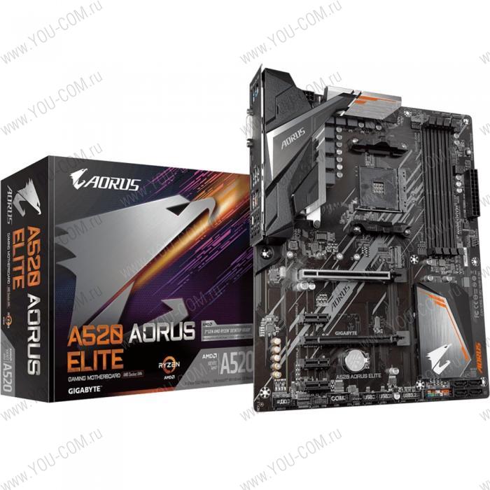 A520 AORUS ELITE, Socket AM4, AMD A520, 4xDDR4-3200, DVI-D+HDMI, 2xPCI-Ex16, 3xPCI-Ex1, 4xSATA3(RAID 0/1/10), 1xM.2, 8 Ch Audio, GLan, (4+4)xUSB2.0, (4+2)xUSB3.2, 1xPS/2, ATX, RTL {8} (809812)