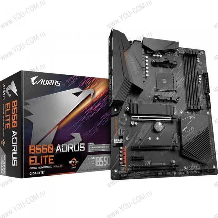 B550 AORUS ELITE, Socket AM4, AMD B550, 4xDDR4-3200, HDMI+DP, 3xPCI-Ex16, 1xPCI-Ex1, 4xSATA3(RAID 0/1/10), 2xM.2, 8 Ch Audio, 2,5GLan, (2+4)xUSB2.0, (6+2)xUSB3.2, ATX, RTL {8}