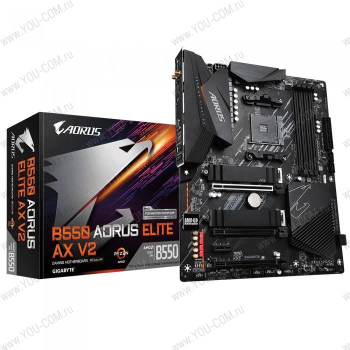 B550 AORUS ELITE AX V2, Socket AM4, AMD B550, 4xDDR4-3200, HDMI+DP, 3xPCI-Ex16, 1xPCI-Ex1, 4xSATA3(RAID 0/1/10), 2xM.2, 8 Ch Audio, 2.5GLan, WiFi, (2+4)xUSB2.0, (5+2)xUSB3.2, (0+1)xUSB3.2 Type-C™, ATX, RTL {8} (809904)