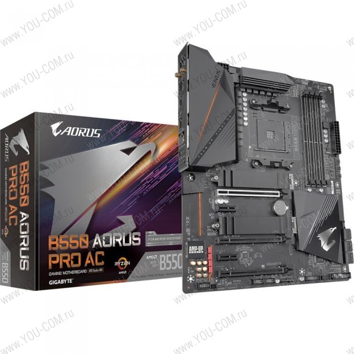 B550 AORUS PRO AC, Socket AM4, AMD B550, 4xDDR4-3200, HDMI, 3xPCI-Ex16, 2xPCI-Ex1, 6xSATA3(RAID 0/1/10), 2xM.2, 8 Ch Audio, 2,5GLan, WiFi, (6+2)xUSB2.0, (5+2)xUSB3.2, (1+0)USB3.2 Type-C™, ATX, RTL {8} (809515)