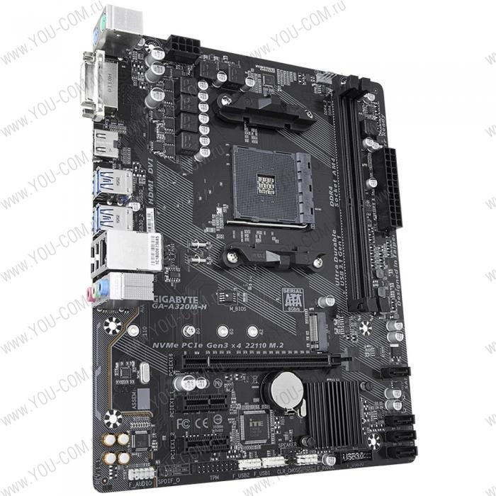 GA-A320M-H, Socket AM4, AMD A320, 2xDDR4-2667, DVI-D+HDMI, 1xPCI-Ex16, 2xPCI-Ex1, 4xSATA3(RAID 0/1/10), 1xM.2, 8 Ch Audio, GLan, (2+4)xUSB2.0, (4+2)xUSB3.1, 2xPS/2, mATX, OEM