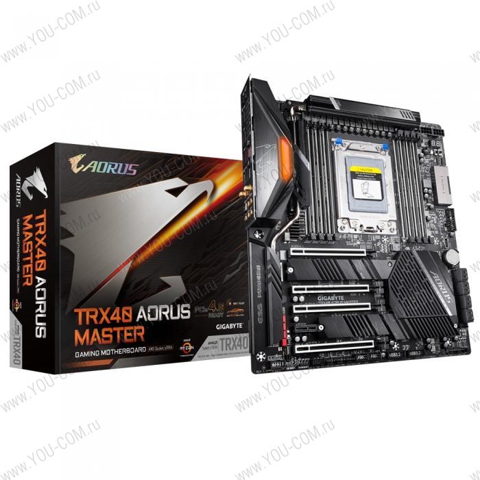 TRX40 AORUS MASTER, Socket sTRX4, AMD TRX40, 8xDDR4-3200, 4xPCI-Ex16, 1xPCI-Ex1, 8xSATA3(RAID 0/1/10), 3xM.2, 8 Ch Audio, 1xGLan, 1x5Gb Lan, Wi-Fi, (2+4)xUSB2.0, (5+4)xUSB3.2, (1+1)xUSB3.1 Type-C™,  ATX, RTL, {4}