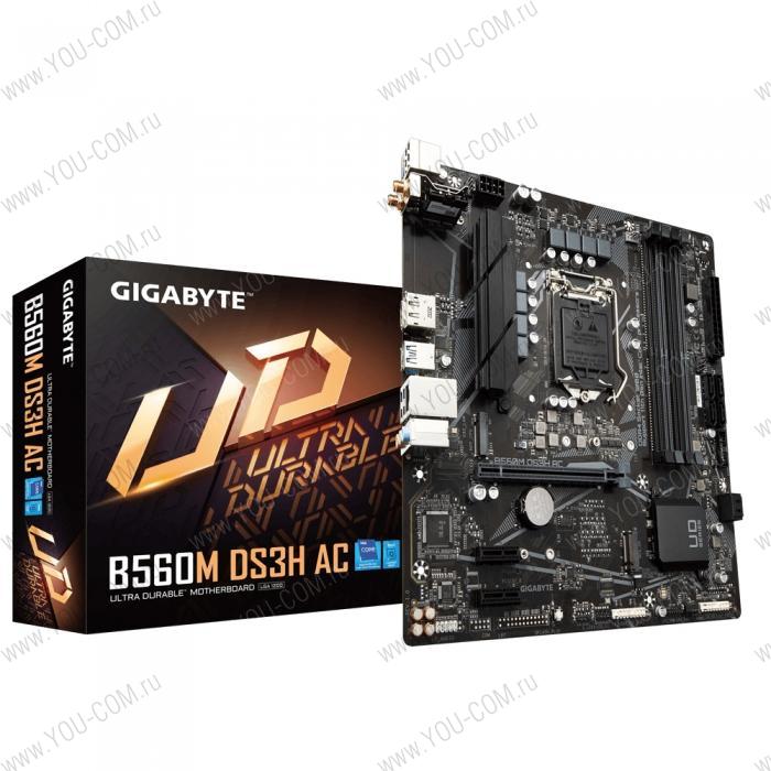 B560M DS3H AC, Socket 1200, Intel®B560, 4xDDR4-3200, HDMI+DP, 1xPCI-Ex16, 2xPCI-Ex1, 4xSATA3(RAID 0/1/5/10), 2xM.2, 8 Ch Audio, GLan, WiFi,  (2+4)xUSB2.0, (3+2)xUSB3.2, (1+0)xUSB3.2 Type-C™, 1xPS/2, mATX, RTL {10} (815417)