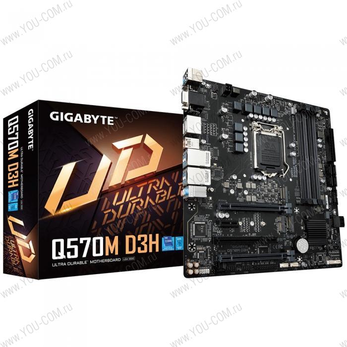 Q570M D3H, Socket 1200, Intel®Q570, 4xDDR4-3200, D-SUB+HDMI+DP+DP, 2xPCI-Ex16, 1xPCI-Ex1, 1xPCI, 6xSATA3(RAID 0/1/5/10), 2xM.2, 8Ch Audio, 2xGLan, (2+4)xUSB2.0, (5+2)xUSB3.2, (1+0)xUSB3.2 Type-C™,  1xPS/2, mATX, RTL, {10} (822453)