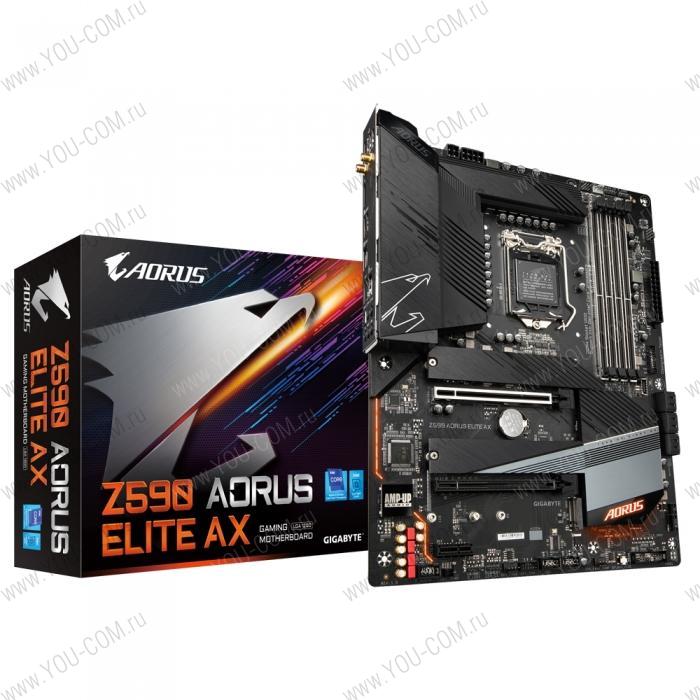 Материнская плата GIGABYTE Z590 AORUS ELITE AX, Socket 1200, Intel®Z590, 4xDDR4-3200, DP, 2xPCI-Ex16, 1xPCI-Ex1, 6xSATA3(RAID 0/1/5/10), 3xM.2, 8Ch Audio, 2,5GLan, WiFi, (4+4)xUSB2.0, (5+2)xUSB3.2, (1+1)xUSB3.2 Type-C™, ATX, RTL, {6} (814854)