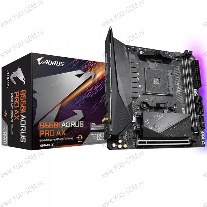 B550I AORUS PRO AX, Socket AM4, AMD B550, 2xDDR4-3200, HDMI+HDMI+DP, 1xPCI-Ex16, 4xSATA3(RAID 0,1,10), 2xM.2, 8 Ch Audio, 1x2,5GLan, WiFi, (0+2)xUSB2.0, (5+2)xUSB3.2, (1+0)xUSB 3.2 Type-C™, Mini-ITX, RTL {10} (809508)