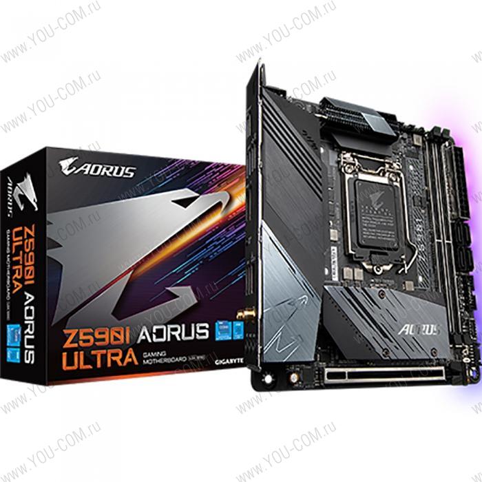 Z590I AORUS ULTRA, Socket 1200, Intel®590, 2xDDR4-3200, HDMI+DP, 1xPCI-Ex16, 4xSATA3(RAID 0/1/5/10), 2xM.2, 8 Ch Audio, 2.5GLan, Wi-Fi, (2+4)xUSB2.0, (5+2)xUSB3.2, (1+1)xUSB 3.2 Type-C™, Mini-ITX, RTL {10} (814410)