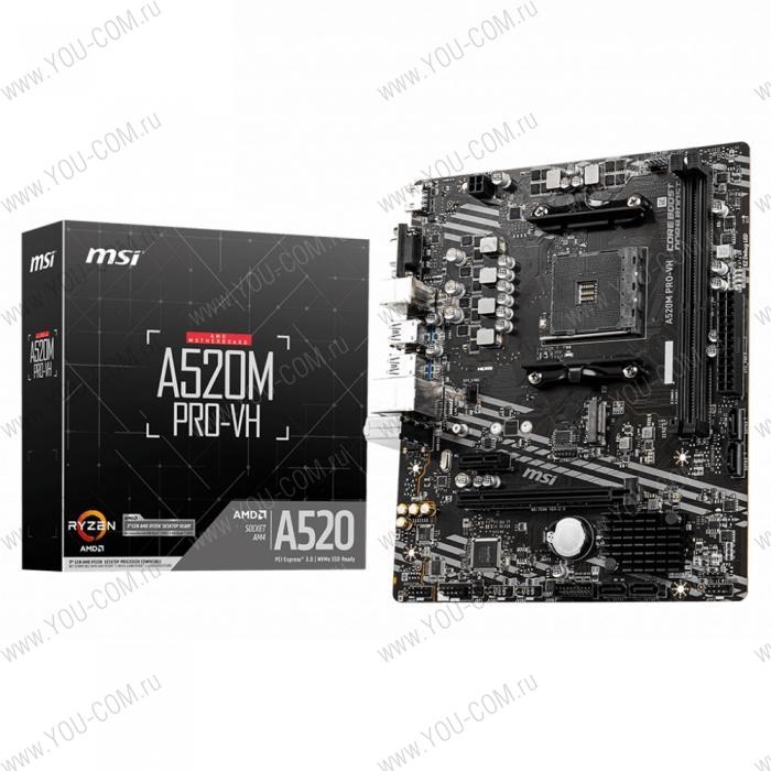 A520M PRO-VH ,mATX, Socket AM4, AMD® A520, 2xDDR4-4600, HDMI+VGA, 1xPCI-Ex16x, 1xPCI-Ex1x, 4xSATA3(RAID 0/1/10), 1xM.2, 8 Ch Audio, GLan, (2+4)xUSB2.0, (4+2)xUSB3.2, 2xPS/2 {20} (800628)