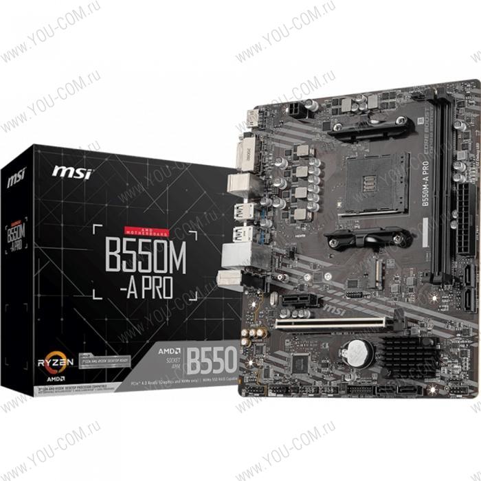 B550M-A PRO, Socket AM4, AMD® B550, 2xDDR4-4600, HDMI+DVI-D, 1xPCI-Ex16x, 1xPCI-Ex1x, 4xSATA3(RAID 0/1/10), 1xM.2, 8 Ch Audio, GLan, (2+4)xUSB2.0, (4+2)xUSB3.2, 2xPS/2, mATX, RTL