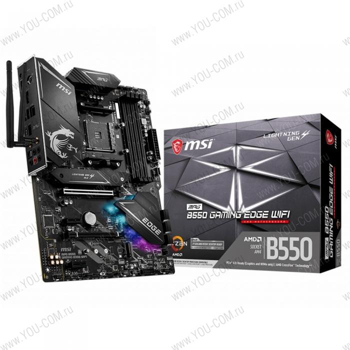 MPG B550 GAMING EDGE WIFI, Socket AM4, AMD®B550, 4xDDR4-3200, 2xPCI-Ex16x, 2xPCI-Ex1x, HDMI+DP, 6xSATA3(RAID 0/1/10), 2xM.2, 8 Ch Audio, GLan, WiFi, (2+4)xUSB2.0, (3+2)xUSB3.2, (1+1)xUSB3.2 Type-C™, 1xPS/2, ATX, RTL {5}