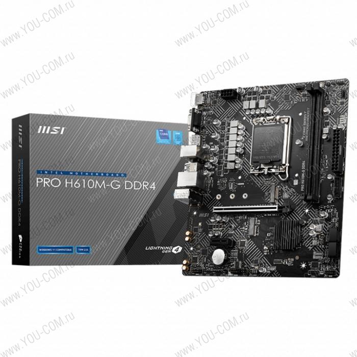 PRO H610M-G DDR4, mATX, H610, LGA1700,2xDDR4,1xPCI-Ex16,1xPCI-Ex1, 2xM.2(KEY M+KEY E), 4xSATA3, 4xUSB 3.2, 6xUSB 2.0